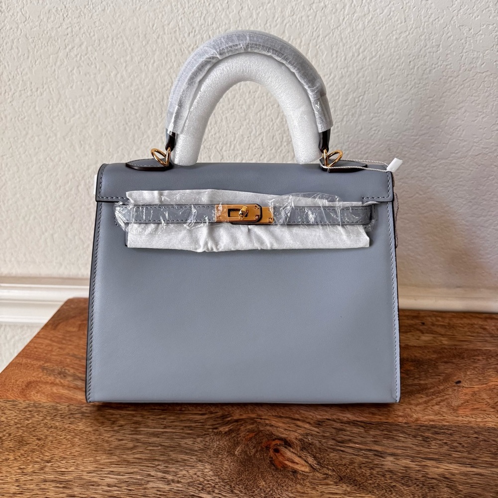 LEATHER INSIDE & OUT | Light Blue Mini 25 Sellier KL Top Handle w/ Gold HW S17